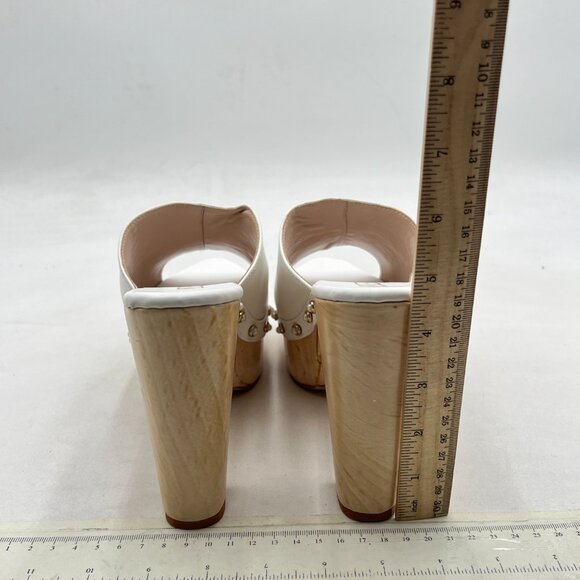 miss left White Platform Chunky High Heel Mules Open Toe Studded Slide Sandals - Picture 5 of 8